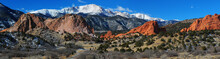 Pikes Peak Soaring Over The Garden Of The Gods Panorama