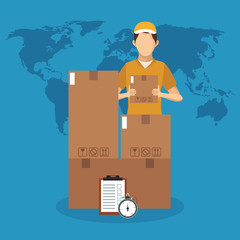 Canvas Print - Courier with box express delivery vector illustration graphic design