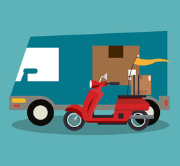 Canvas Print - Delivery and logistics scotter and truck vector illustration graphic design