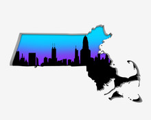 Massachusetts MA Skyline City Metropolitan Area Nightlife 3d Illustration