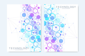 Modern vector templates for brochure, cover, flyer, annual report, leaflet. Minimal covers design. Hexagonal structure. Future geometric template. Science, medicine, technology background.
