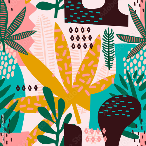 Obraz w ramie Abstract seamless pattern with tropical leaves.