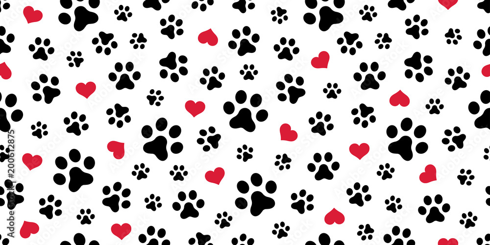 Dog Paw Seamless pattern vector heart isolated scarf valentine wallpaper background - obrazy, fototapety, plakaty 
