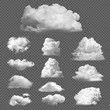 Collection big set of realistic white clouds on transparent background.