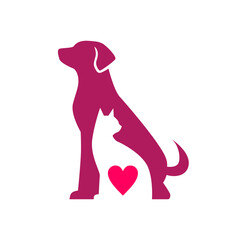 dog cat love pet negative space logo vector icon