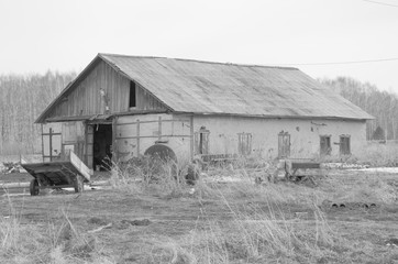 An old village barn in b/w