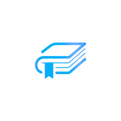 Aufkleber - Book with a bookmark, education logo template. Library or publisher logotype. Abstract silhouette in linear style, vector clip art. Bookstore blue line art icon on white background, minimalism.
