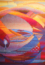 NABEREZHNYE CHELNY - 13  NOVEMBER  2016: Exhibition Odintsov Elena Innokentevna. Colored Tapestry With Multicolored Decorative Pattern. Woven Home Rugs - Traditions Craft And Decor Of Interior.
