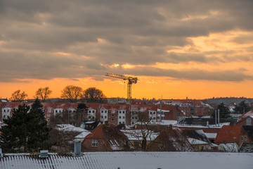 Sunset above town of Vordingborg in Denmark