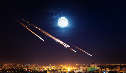 Wall Mural - Meteor shower destroying city on earth. Elements of this image furnished by NASA.