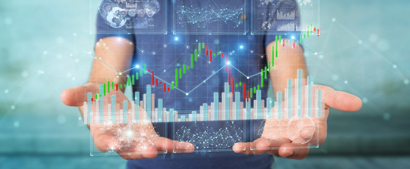 Aufkleber - Businessman using 3D rendering stock exchange datas and charts