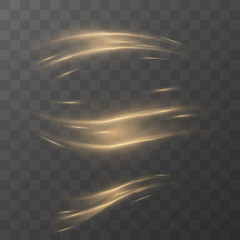 Wall Mural - set light effect in wavy shape with trail and sparkle isolated on transparent background.