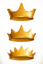 Crown, Gold Emblem. 3d Vector Icon