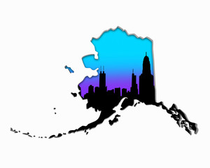 Wall Mural - Alaska AK Skyline City Metropolitan Area Nightlife 3d Illustration