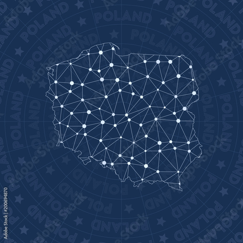 Obraz na płótnie Poland network, constellation style country map. Adorable space style, modern design. Poland network map for infographics or presentation.