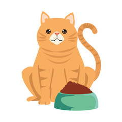 Canvas Print - cute cat mascot with dish food character vector illustration design