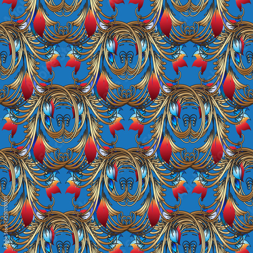 Bright Floral Vector Seamless Pattern Light Blue Vintage