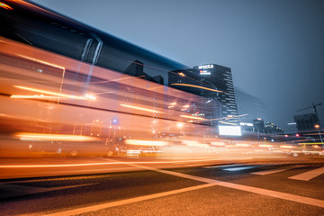 the traffic light trails of city.