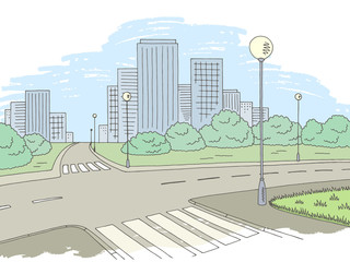 Street road graphic color city landscape sketch illustration vector