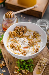 Wall Mural - Fresh cheese with honey and walnuts