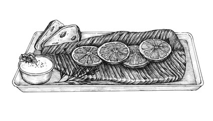 Wall Mural - Hand-drawn salmon steak