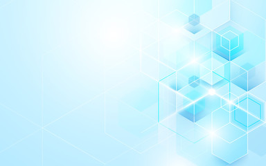 Wall Mural - abstract blue geometric and hexagons shiny. science or technology concept background template brochu