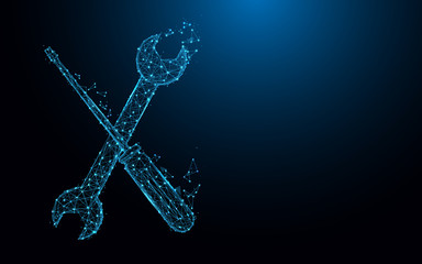 Fototapete - Abstract Tuning Tools and configuration symbols for lines and triangles, point connecting network on blue background. Illustration vector