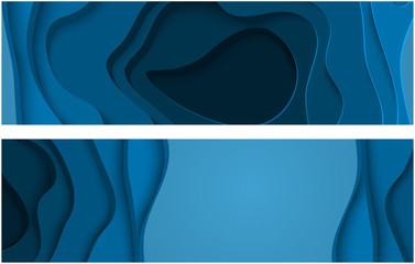 Wall Mural - Blue abstract banners with paper cut shapes.