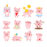 Fototapeta Pokój dzieciecy -  set of cute pink pig