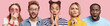 © WHstudio Leushin N - Five diverse people stand close to each, have stunned and amazed expression, hear shocking news from someone. Composition of women and men express great surprisment, isolated over pink wall.