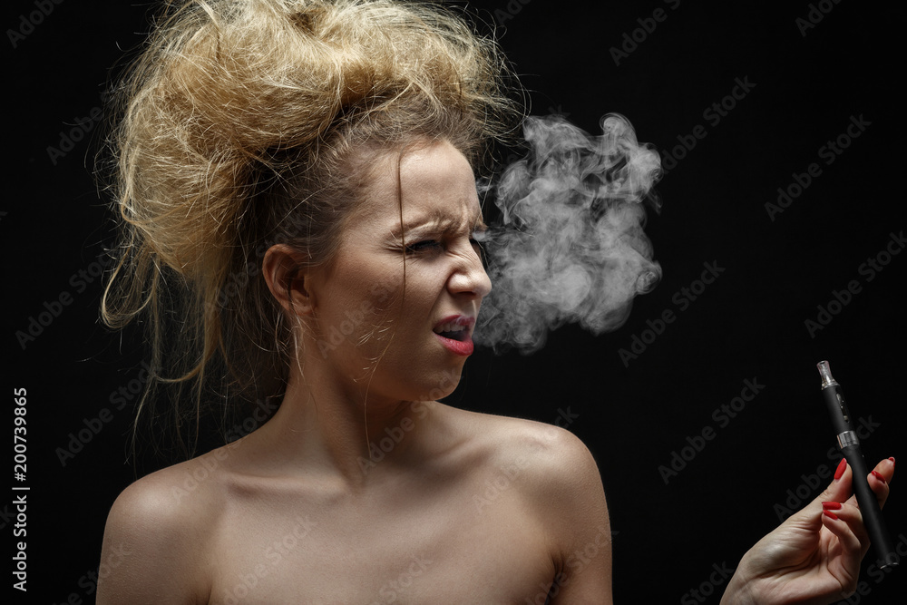woman smoking cough Stock Photo
