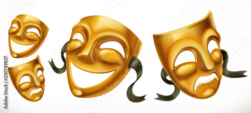 Cuadros en Lienzo Gold theatrical masks. Comedy and tragedy 3d vector icon