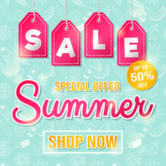 Wall Mural - Summer Sale promotions - shiny flyer with textured background. Vector.