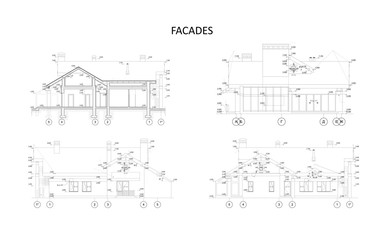 Wall Mural - Set of detailed private house facade elements with measurements, architecture, vector 
