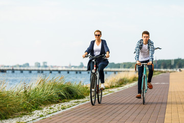 Wall Mural - Healthy lifestyle - people riding bicycles