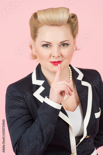 Beautiful Smiling Blonde Girl With Pin Up Curly Hairstyle With A