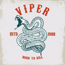 Viper Snake Illustration On Grunge Background. Design Element For Poster, Card, T Shirt.