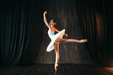 Ballerina in white dress dancing in ballet class
