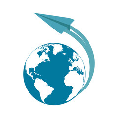 Wall Mural - Airplane fly around the planet Earth. Logo.