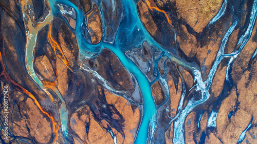Zdjęcie: Aerial view and top view river in Iceland. Beautiful natural backdrop. Aerial view and top view river in Iceland. Beautiful natural backdrop.