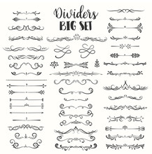 Decorative Flourishes. Hand Drawn Dividers. Vector Swirls And Decorations Ornate Elements