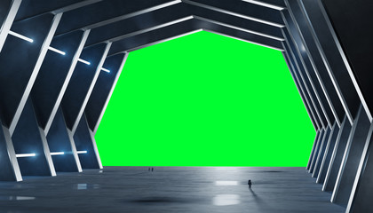 Wall Mural - Huge blueish hall spaceship interior isolated 3D rendering