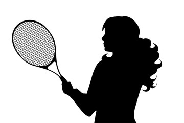 Poster - Vector silhouette of woman who play tennis on white background.