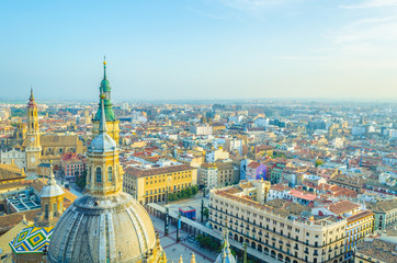 Wall Mural - Aerial view Zaragoza dominated by the basilica de nuestra senora de pilar, Spain