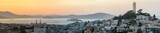 Fototapeta  - Sunset panoramic views of Telegraph Hill and North Beach neighborhoods with San Francisco Bay, Alcatraz and Angel Islands as well as Marin Headlands. San Francisco, California, USA.