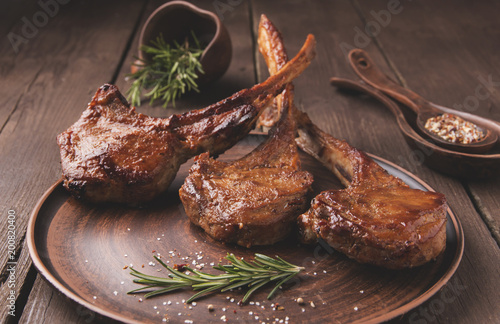 Fotomural grilled lamb veal ribs loin on a plate