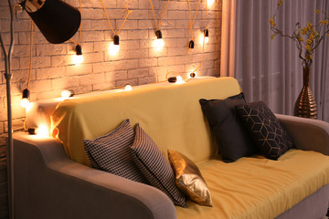 Poster - modern room interior with cozy sofa