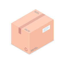 Isometric Cardboard Box Isolated On White Background