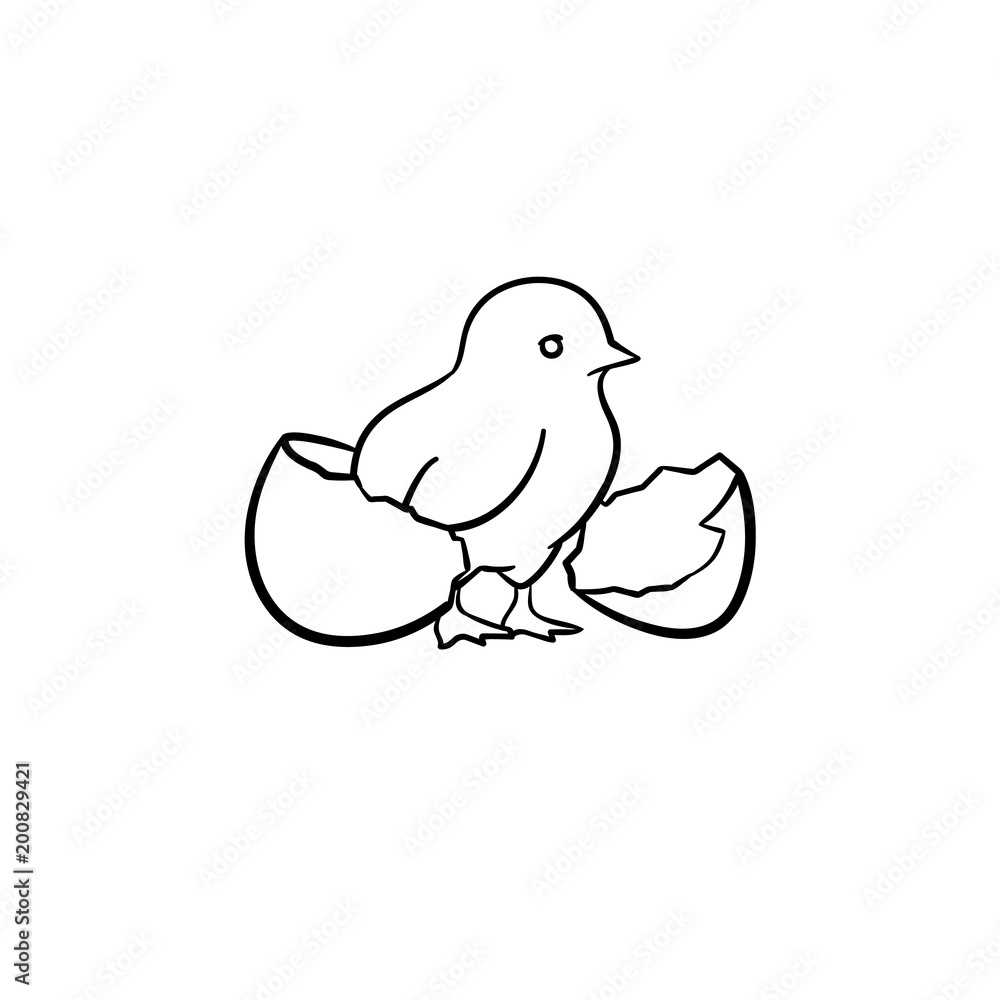 Chick hand drawn outline doodle icon. Chick peeking out of egg shell ...