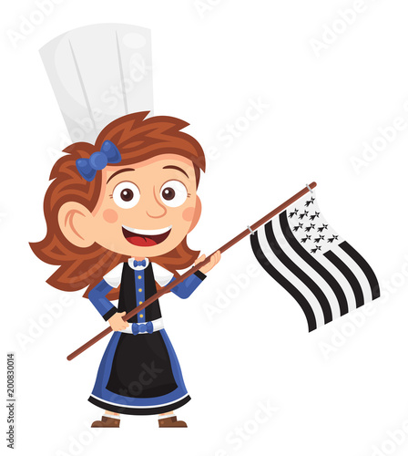 Fotomural Petite bretonne tenant le drapeau breton